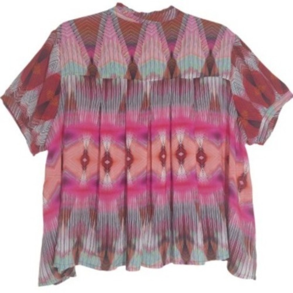 Papel Craft Casa Womens Multicolor Geometric Print Button Up Short Sleeve Blouse - Picture 6 of 8